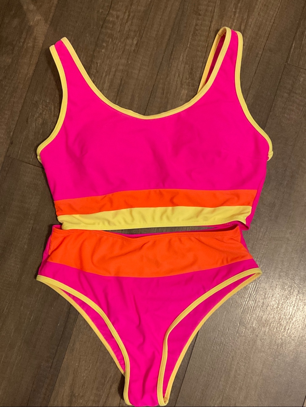 Amazon Kids Hot Pink, Orange & Yellow Two-Piece Swim Set